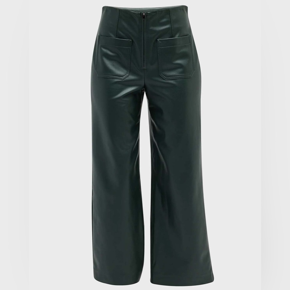 NWT Veronica Beard Emerald Green Cropped Faux Leather Pants Size 2